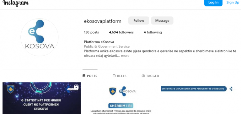 Platforma Shtetërore “eKosova” në Instagram pa verifikim dhe i ndjekë vetëm katër persona “privat”