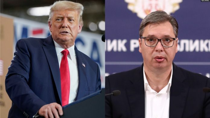 Fotografi e kombinuar e presidentit të zgjedhur amerikan, Donald Trump (majtas) dhe presidentit serb, Aleksandar Vuçiq.