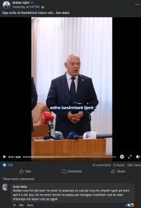 Ardian Gjini gjate paraqitjes para mediave në ditën e festëssë Kurban Bajramit në selinë e BiK-ut